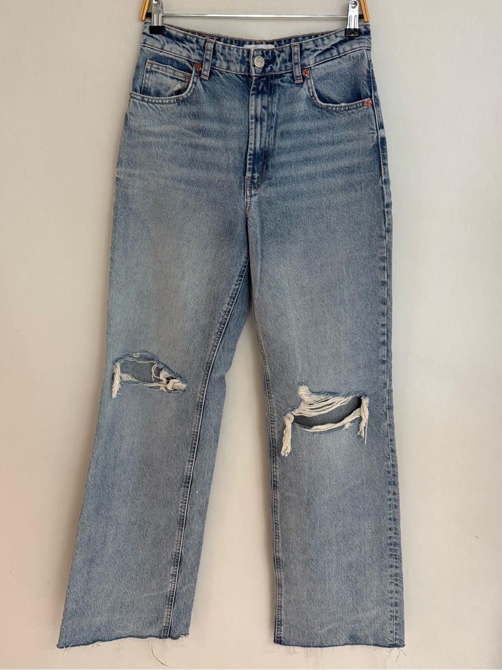ZARA Light Blue Distressed Wide-Leg Jeans NWOT - Picture 4 of 10